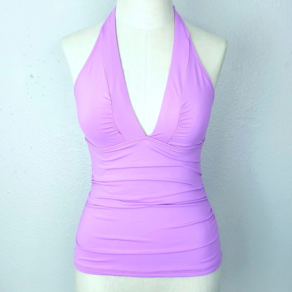 ATHLETA Tankini Halter Swim Tank Top XS Thistle Purple Shirrendipity